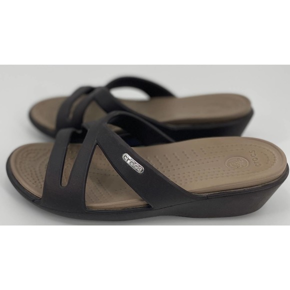 Crocs Patricia II Womens 6 Black 2" Wedge Slide Sandals Textured Insole Heel - Picture 3 of 5